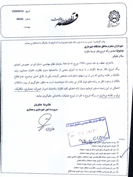 ابلاغیه شماره 2862 در خصوص امضاء برگه شروع به کار توسط کلیه ناظرین